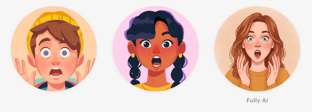 Three different Stile characters, each prompted to look surprised - all rendered with the same wide-eyed open-mouth cartoon expression, despite being drawn in three different styles. Footer reads 'LTB-Solver, 2025'.
